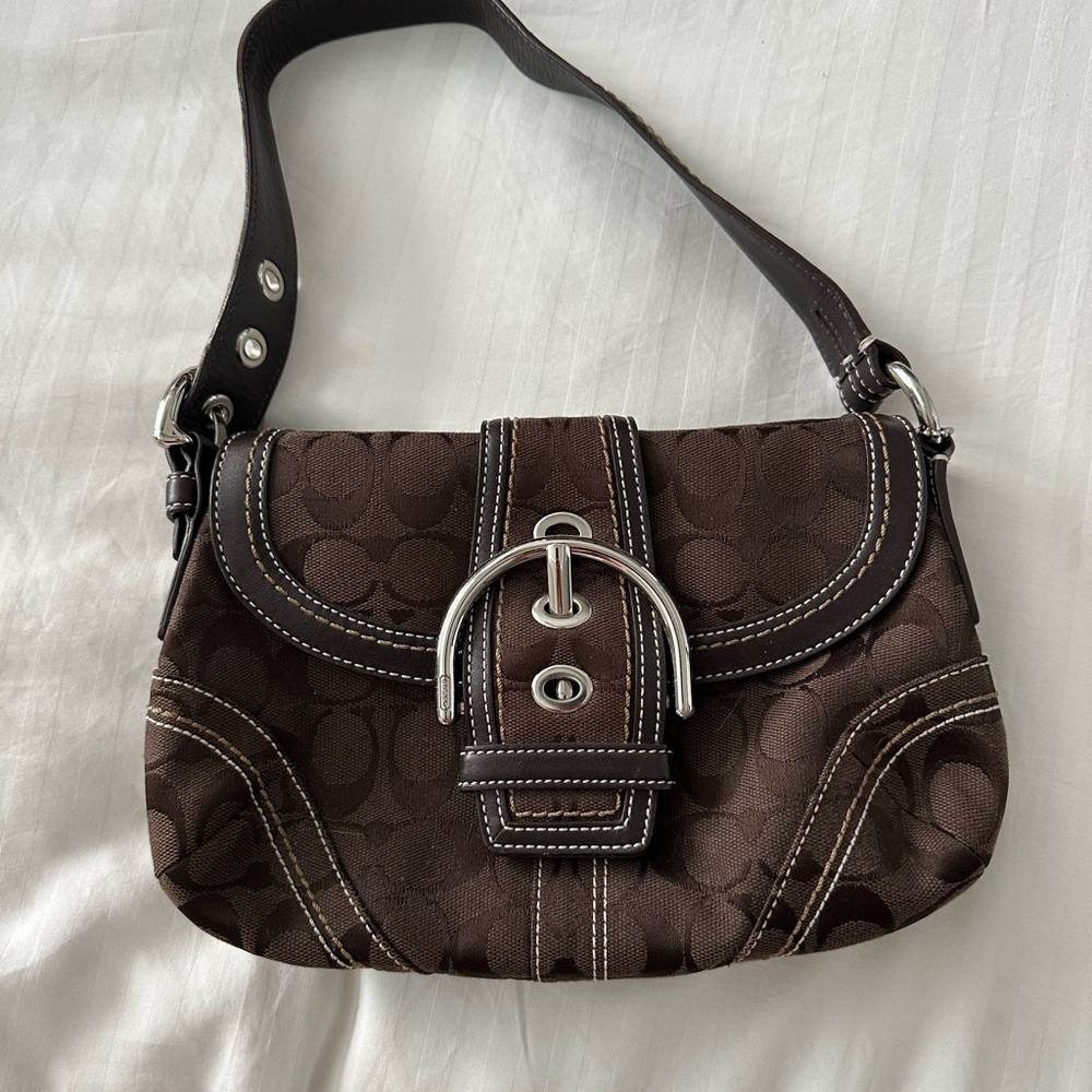 Coach Chocolate Brown Suede Shoulder Bag with Buckle